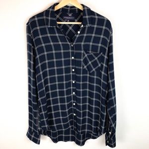 AEROPOSTALE NAVY BLUE BUTTON DOWN WOVEN TOP
